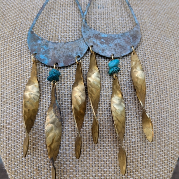 Rustic Large Statement Chandelier Turquoise Earrings - Picture 12 of 15